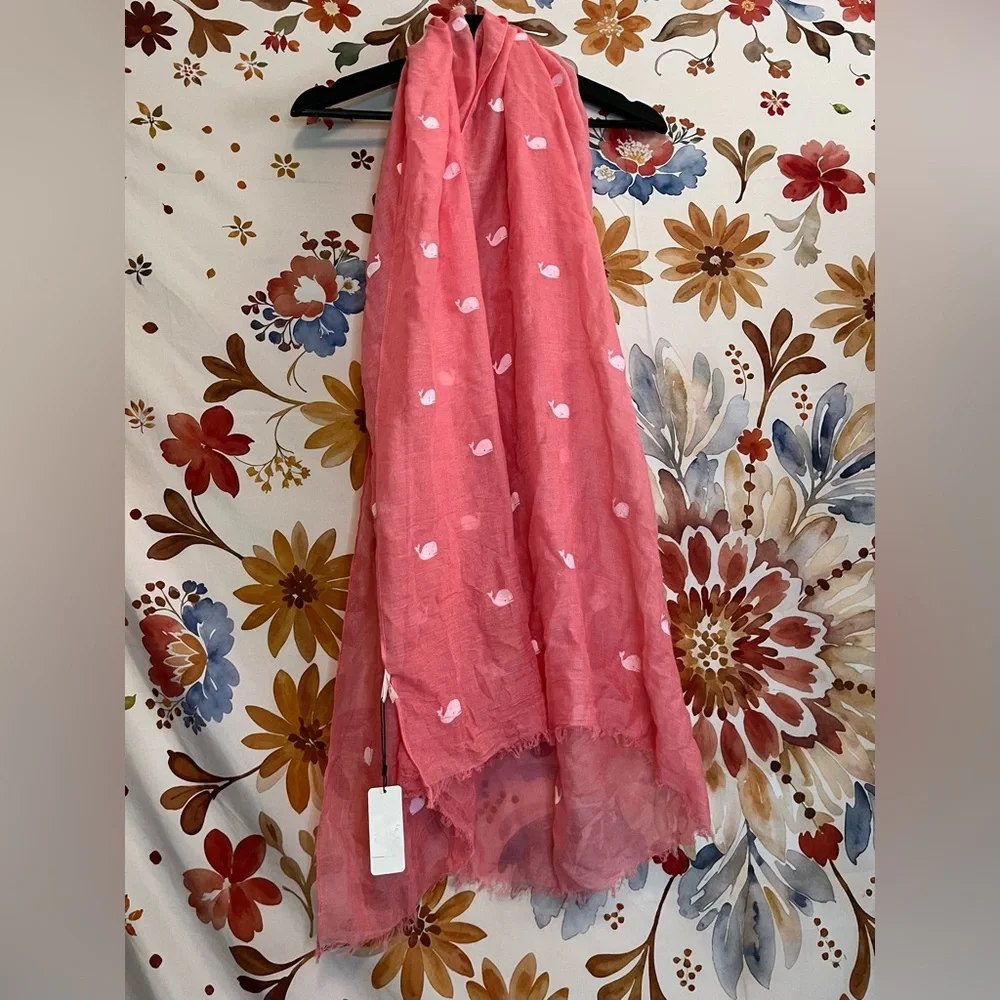 Nautical Preppy Spring Sheer White Whale Long City Coastal Scarf Teacher Classic